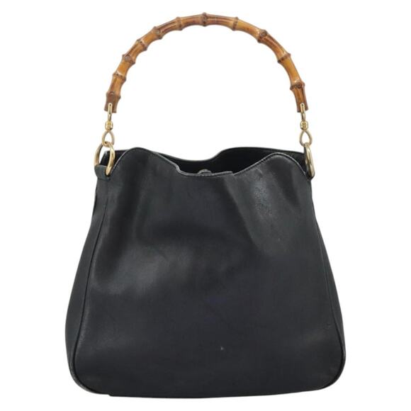 GUCCI Bamboo Shoulder Bag Leather Black Gold 001 3754 001 3754 - Picture 3 of 16